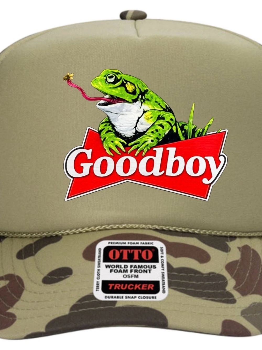 Good Boy Frog Foam Trucker Mesh Snapback Printed Green Camo